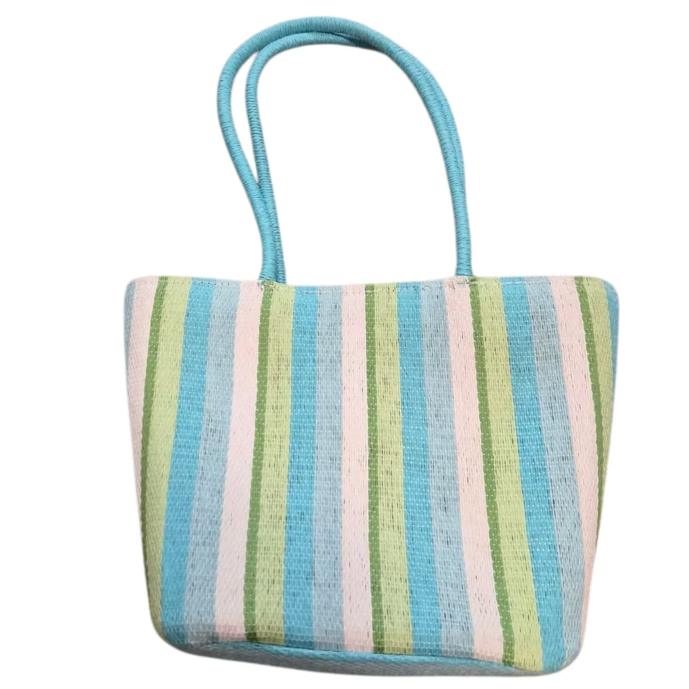 Striped Mini Tote Bag – Blue, Green, and White